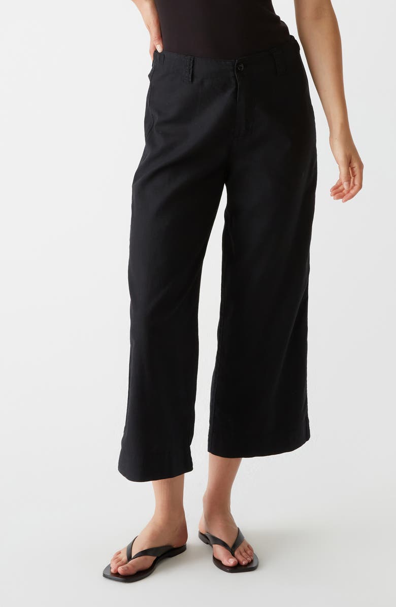 Michael Stars Geraldine Straight Leg Linen & Cotton Pants, Main, color, Black
