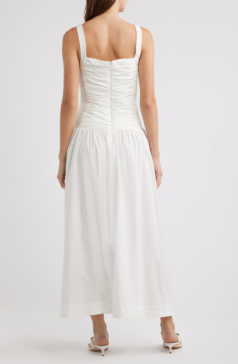 Reformation Nesta Ruched Bodice Stretch Cotton Dress, Alternate, color, White