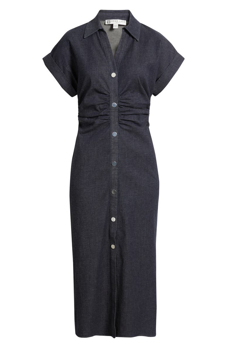 Anne Klein Denim Midi Shirtdress, Alternate, color, Dark Rinse Wash