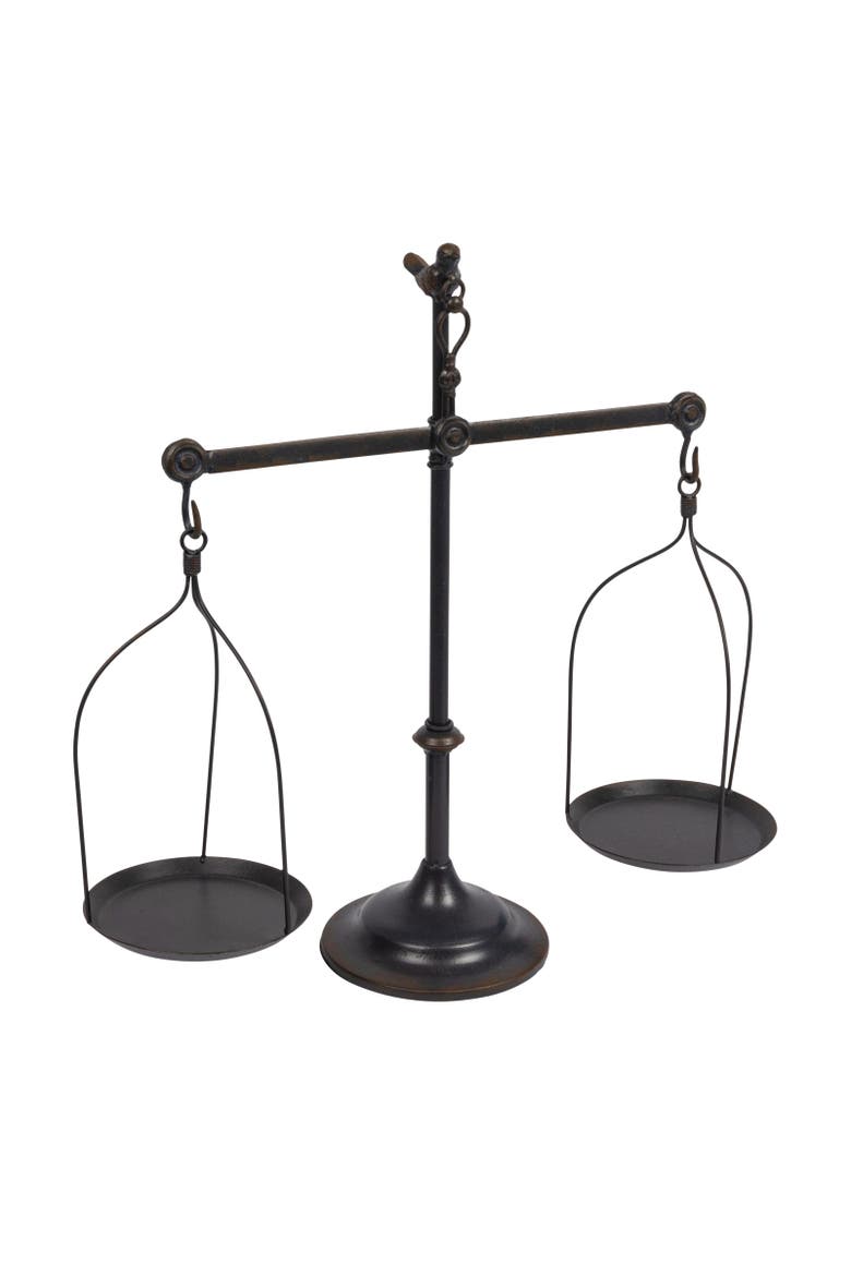 Black Decorative Antique Iron Balance Scale with Bird, Main, color, Brown
