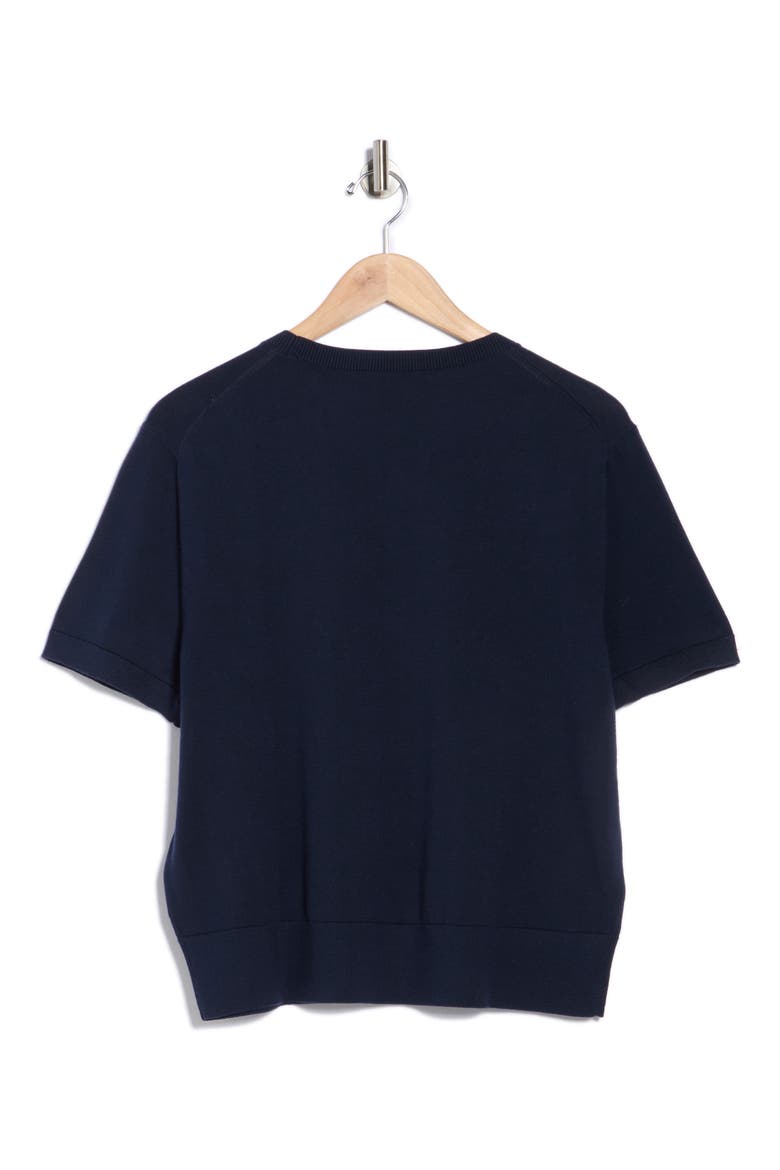 Embroidered Short Sleeve Sweater, Alternate, color, NAVY EMBROIDERED FLOWERS