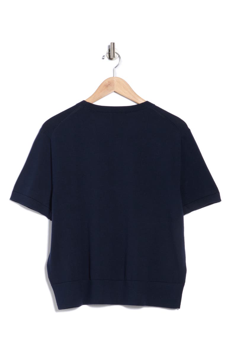 Brooks Brothers Embroidered Short Sleeve Sweater, Alternate, color, Navy Embroidered Flowers