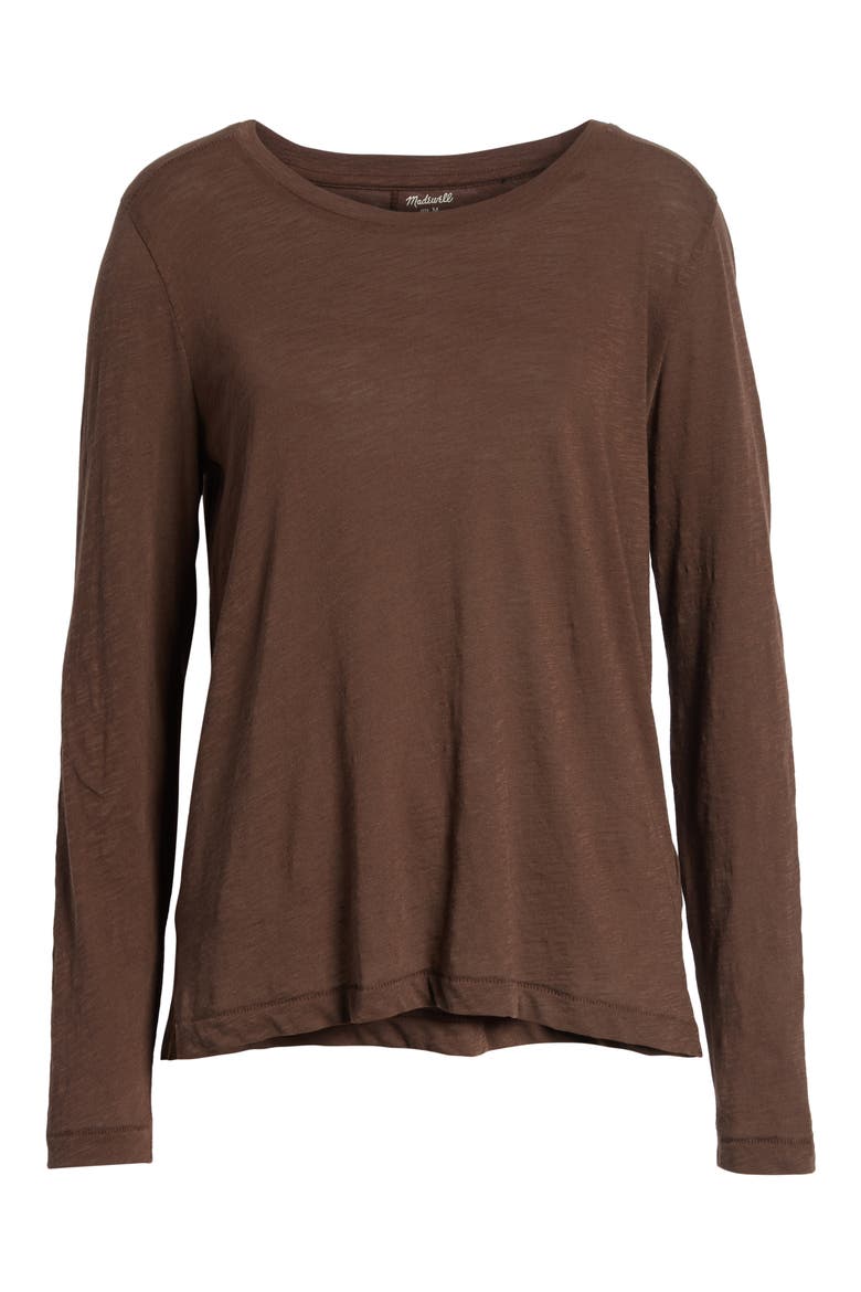Whisper Cotton Long Sleeve Crewneck Tee, Alternate, color, COFFEE