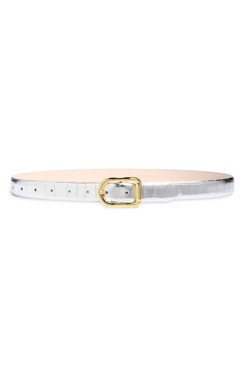 Déhanche Mija Metallic Croc Embossed Belt, Main, color, Silver Croco/ Gold Hardware