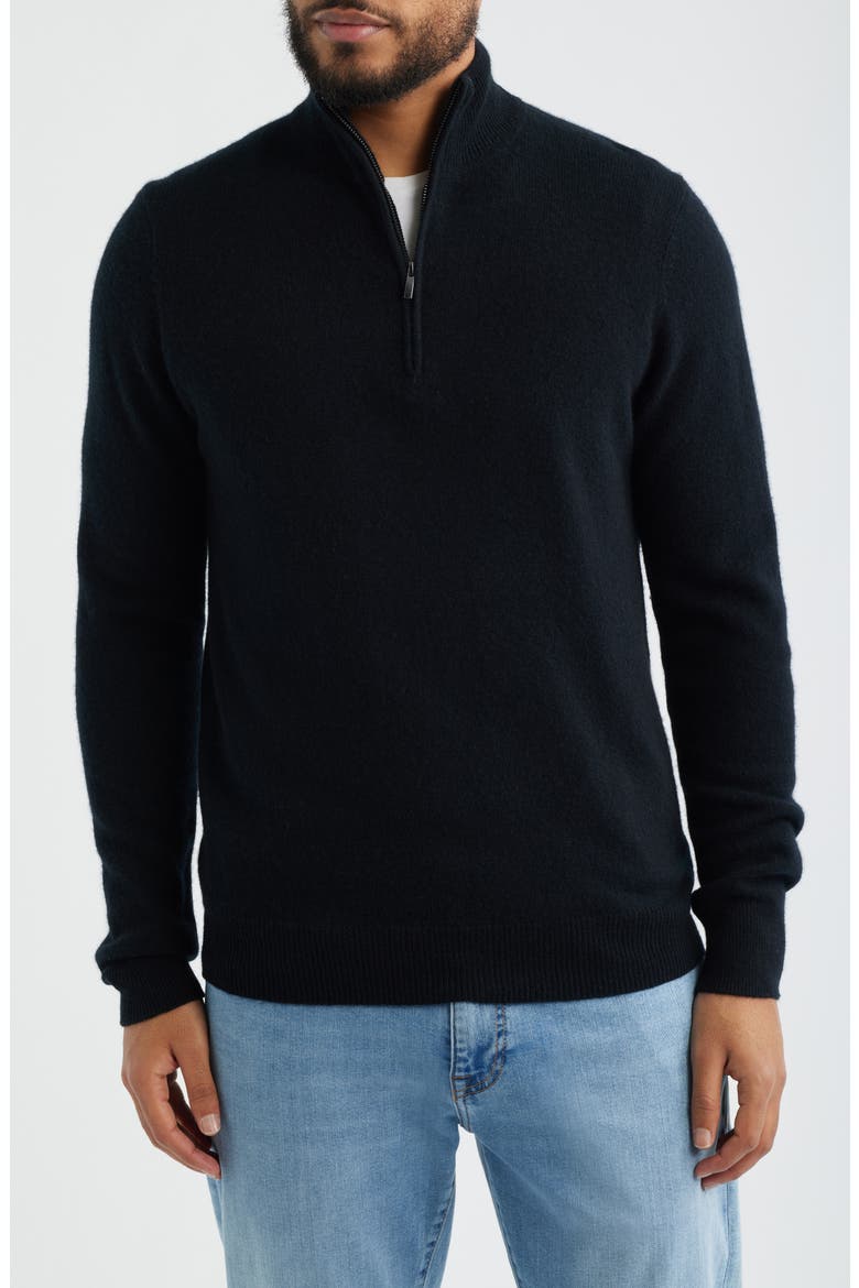 Quarter Zip Cashmere Sweater, Main, color, BLACK