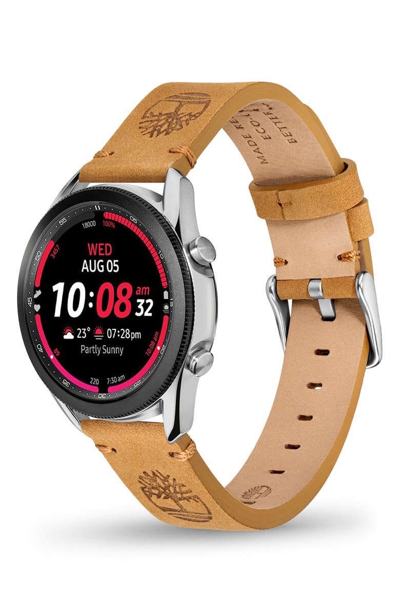Timberland Leather 22mm Smart Watch Watchband, Alternate, color, Camel