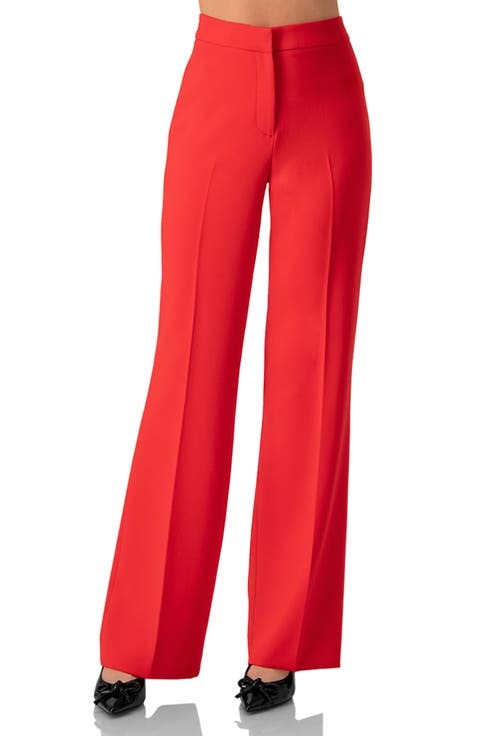 Red Tailored Wide-Leg Pants