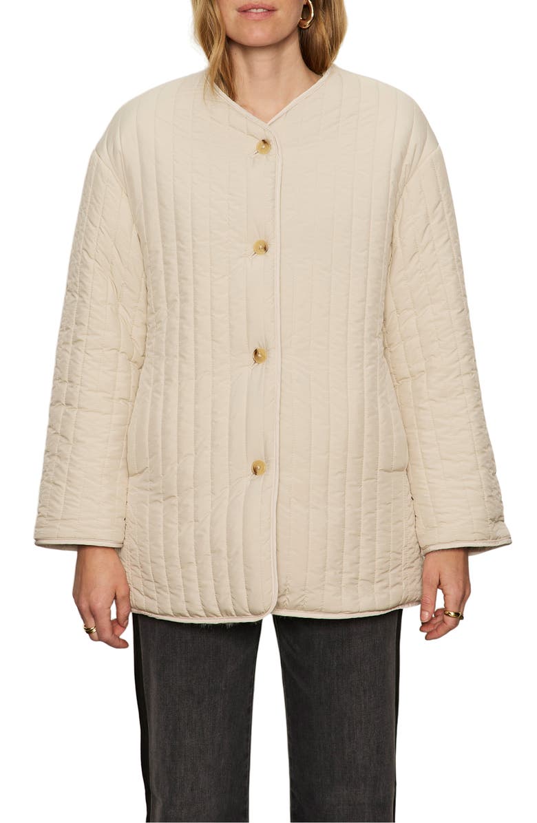 Sanctuary Reversible Collarless Faux Fur Jacket, Alternate, color, Almond White