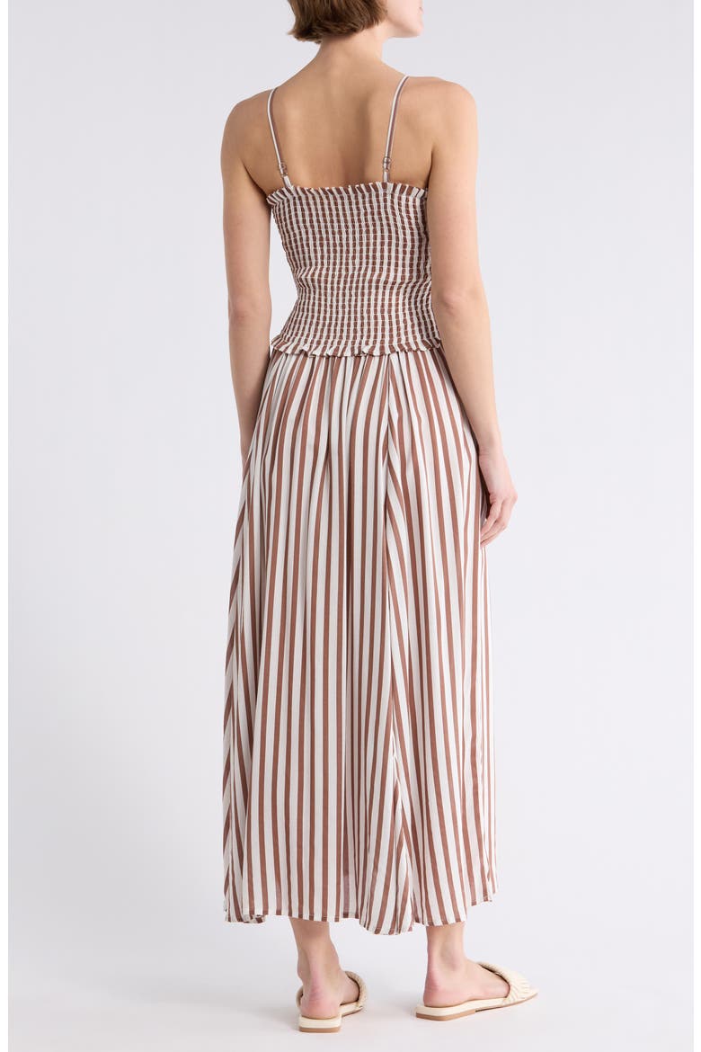 Stripe Smocked Cover-Up Midi Dress, Alternate, color, BROWN