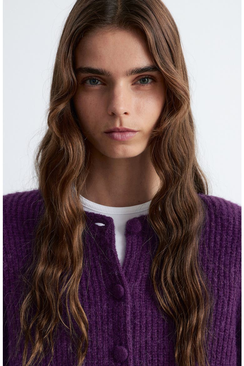 Fuzzy Rib Wool & Alpaca Blend Cardigan, Alternate, color, LILAC PURPLE DARK