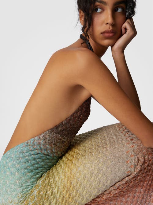 Missoni Multicolor Sleeveless Dress With Halterneck And Faded Effect In Viscose Blend Woman In Multicoloured