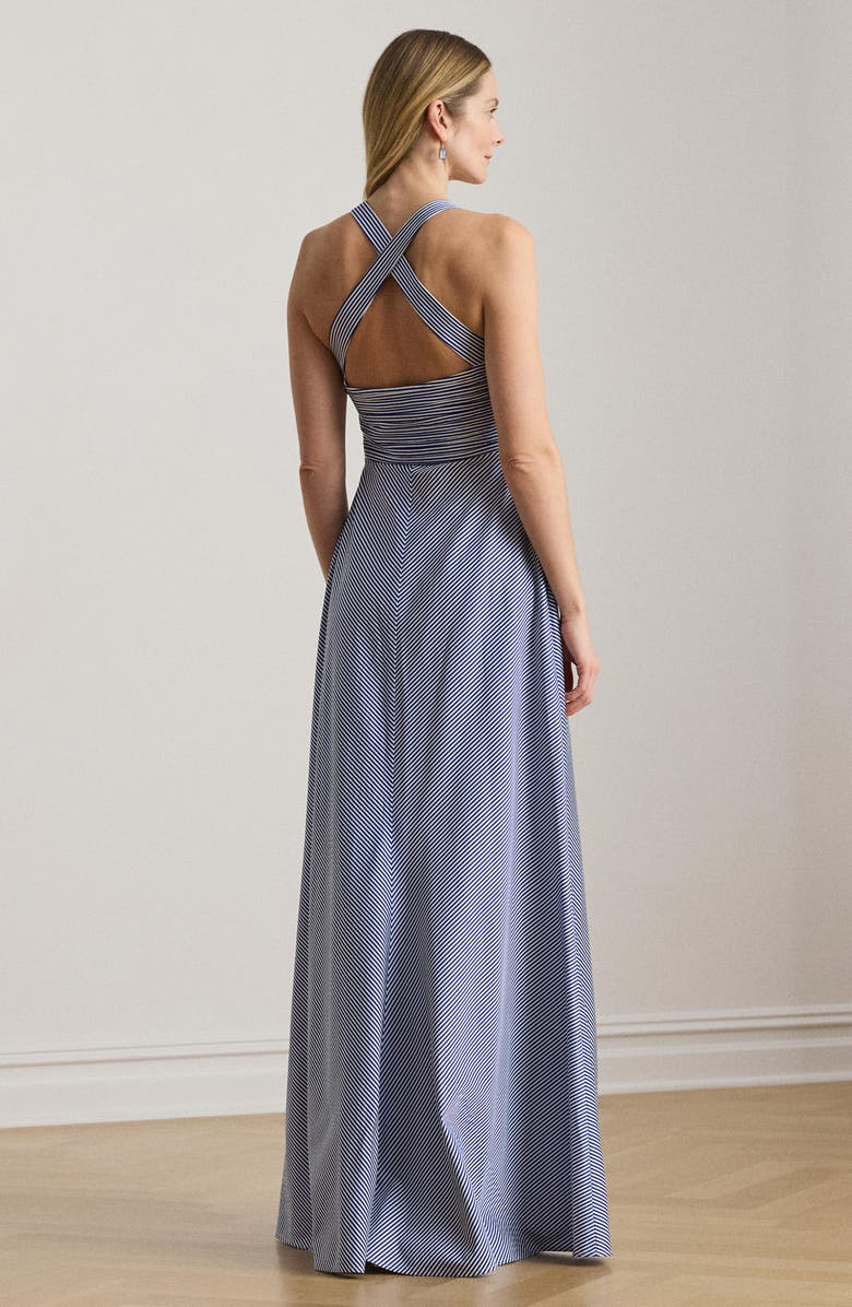 Lauren Ralph Lauren Stripe Crossback Taffeta Gown, Alternate, color, Blue/ White