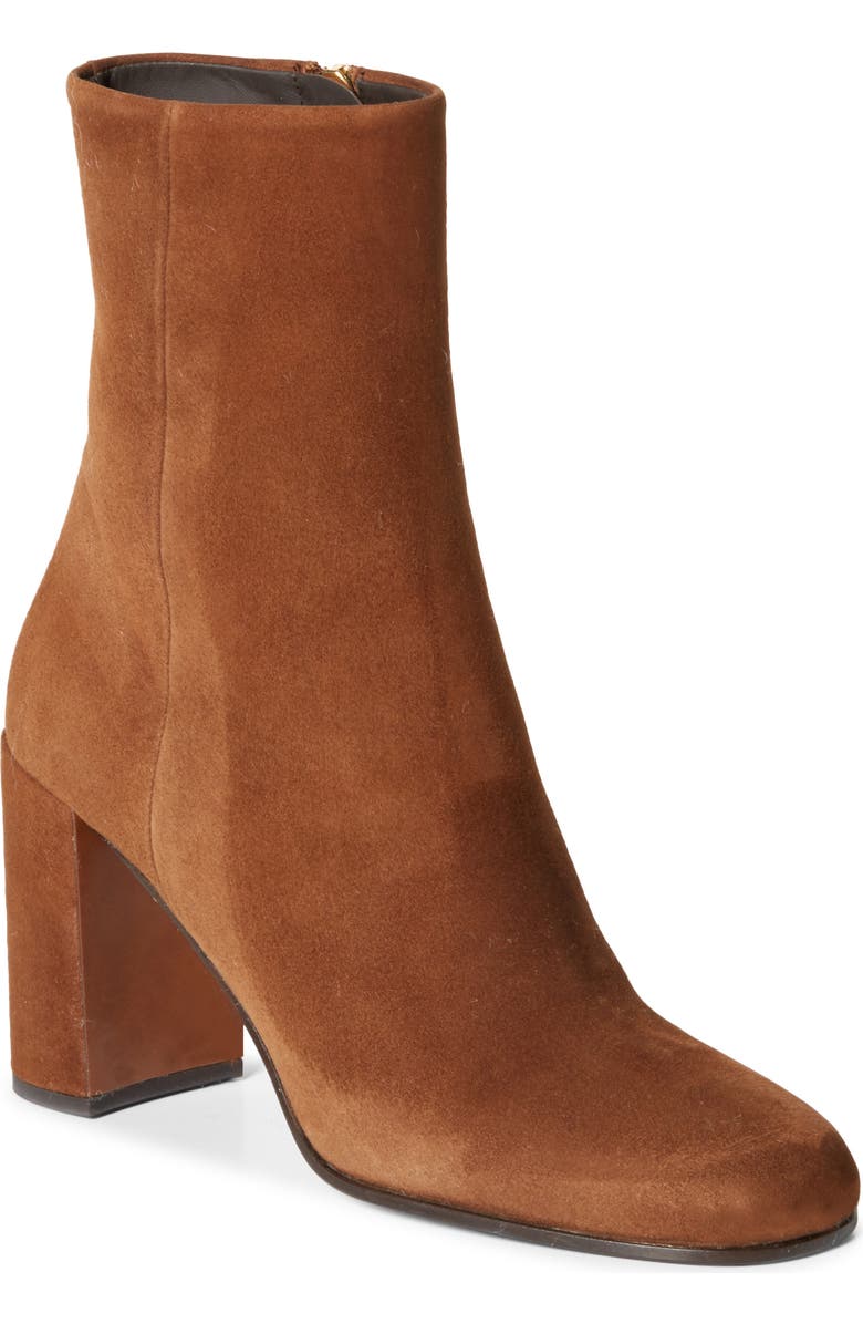 Prada Demi Block Heel Suede Bootie, Main, color, Rovere