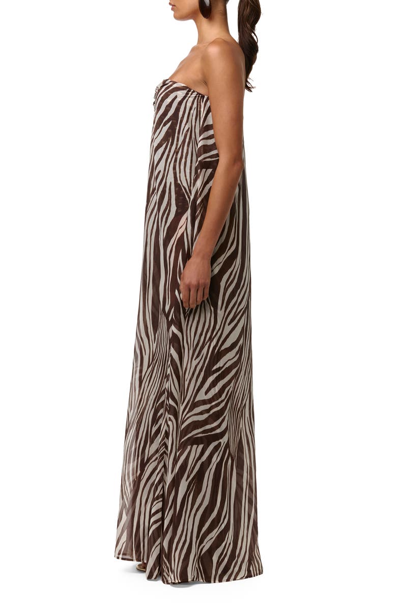 Naked Wardrobe Abstract Animal Print Strapless Wide Leg Chiffon Jumpsuit, Alternate, color, Wild Riviera