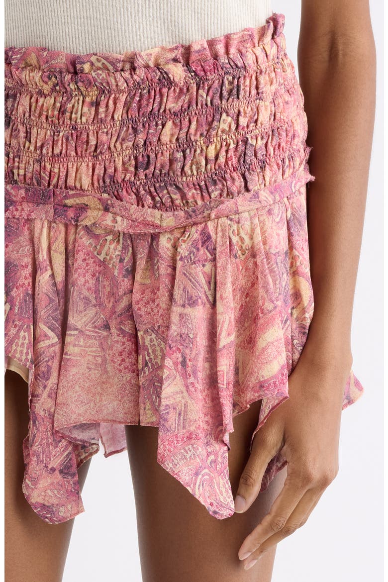 Ceiva Smocked Waist Silk Georgette Miniskirt, Alternate, color, PINK