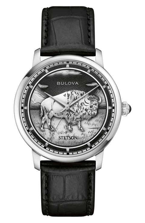 x Stetson Bison Automatic Leather Strap Watch, 39mm