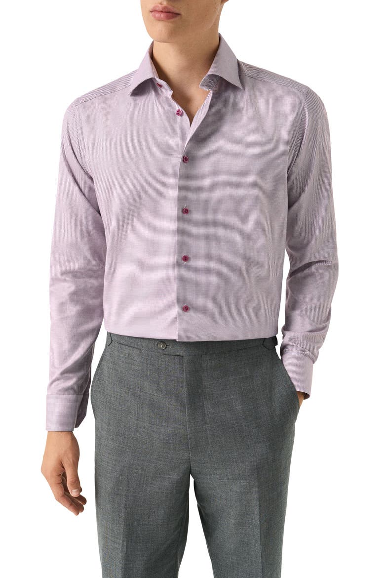 Slim Fit Houndstooth Button-Up Shirt, Main, color, MEDIUM RED