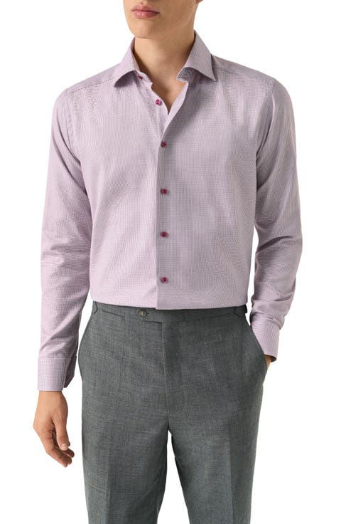 Slim Fit Houndstooth Cotton Dobby Dress Shirt