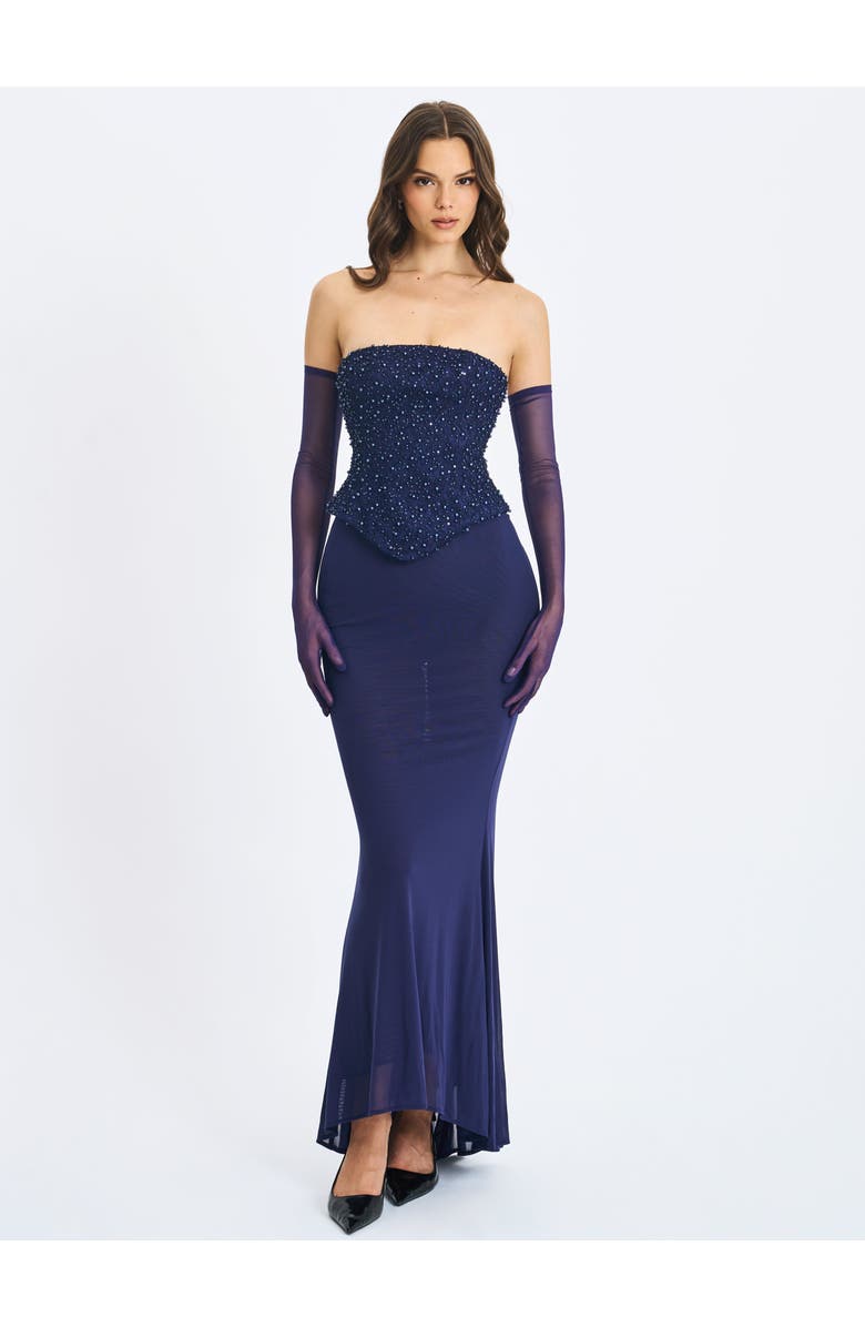 Miss Circle Orabelle Beaded Peplum Mermaid Gown with Lace-up Back, Main, color, Navy Blue