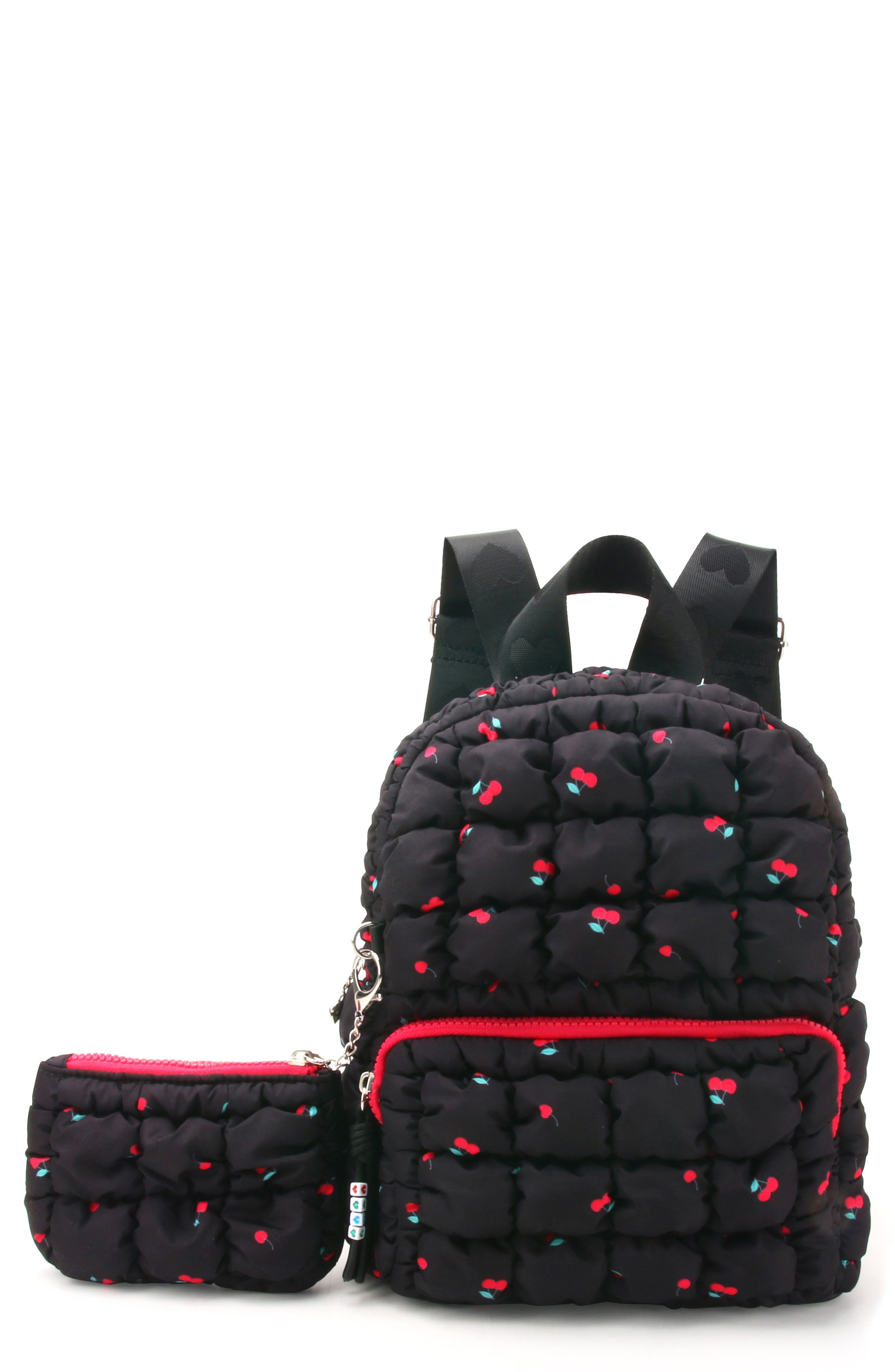 OMG Accessories Kids' Mini Cherry Scrunch Quilted Backpack, Main, color, Black