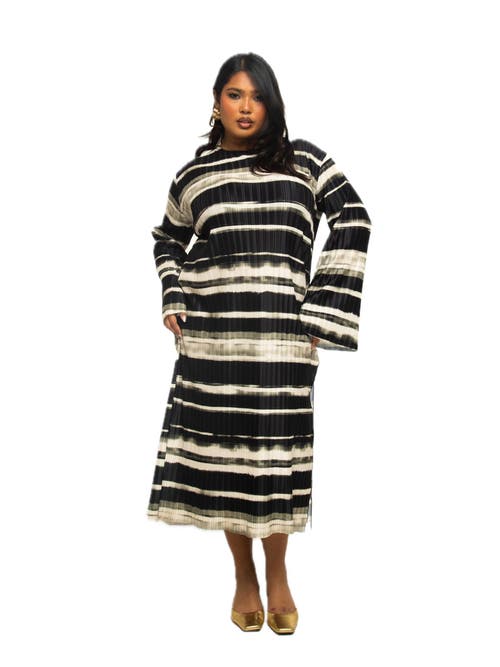 Shop Fashion-szn Curve Long Sleeve Striped Plisse Midi Dress