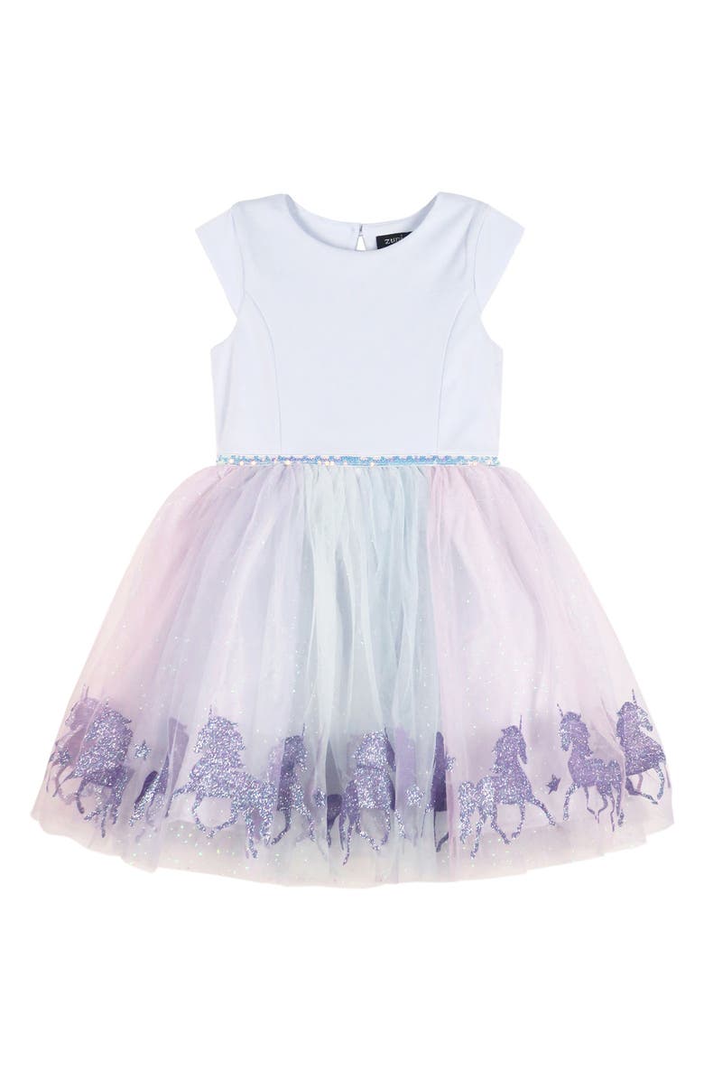 Zunie Kids' Glitter Unicorn Dress, Main, color, 