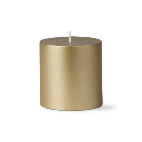 Gold Metallic Pillar Candle Unscented Long Burning Home Decor