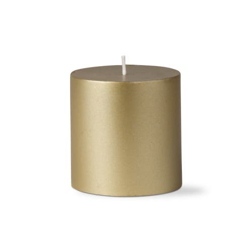 Tag Gold Metallic Pillar Candle Unscented Long Burning Home Decor In Gold