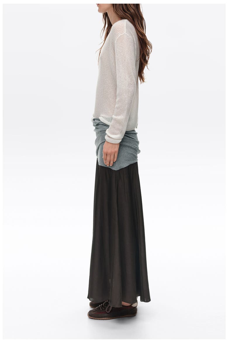 Mixed-Fabric A-Line Midi Skirt, Alternate, color, MELANGE GREY
