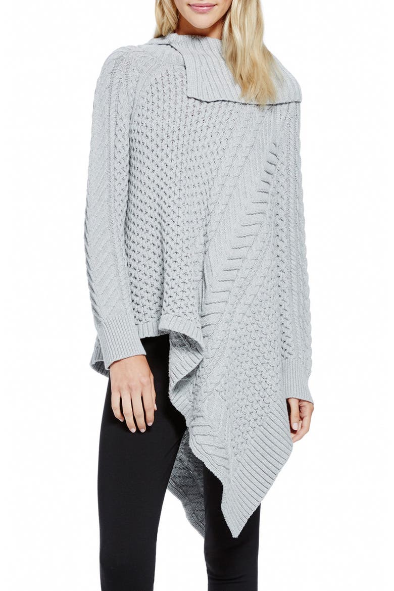 Asymmetrical Mix Stitch Turtleneck Sweater, Main, color, TIN HEATHER