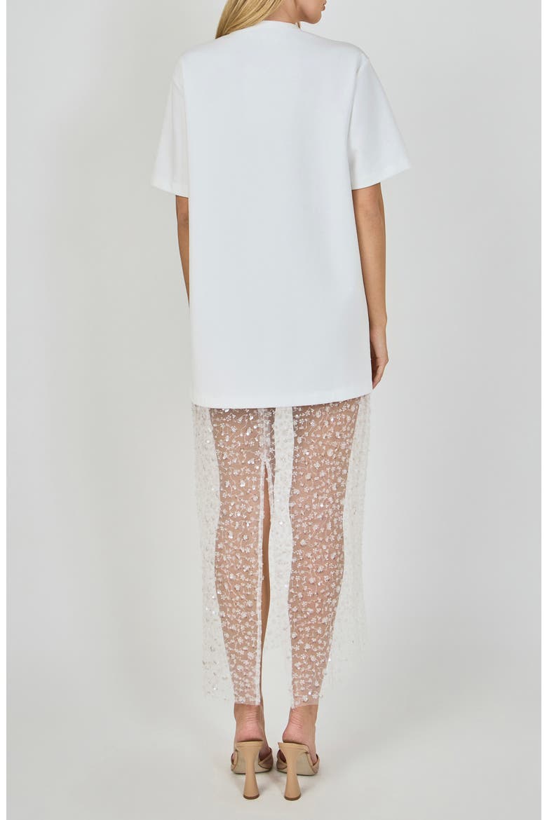 Mixed Lace T-Shirt Midi Dress, Alternate, color, OFF WHITE
