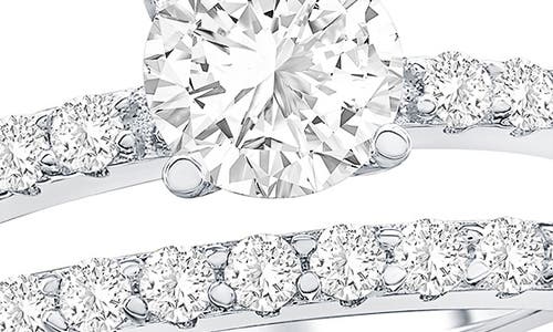 Simona Set Of 2 Sterling Silver Cubic Zirconia Solitaire & Band Rings