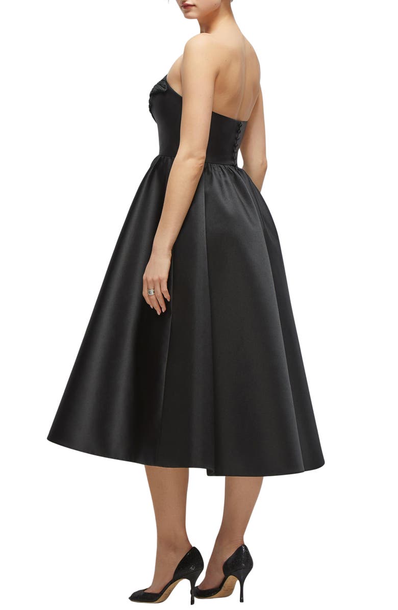 Dessy Collection Floral Embellished Strapless Fit & Flare Midi Cocktail Dress, Alternate, color, Black