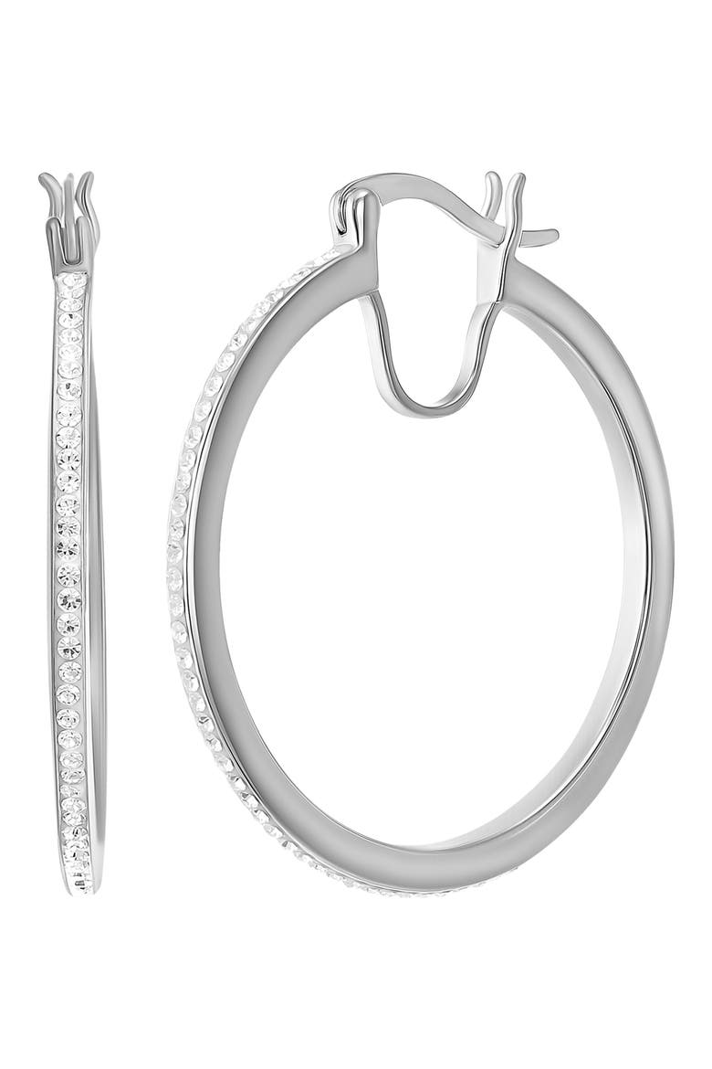 Sterling Silver Crystal Hoop Earrings, Main, color, SILVER/ CLEAR