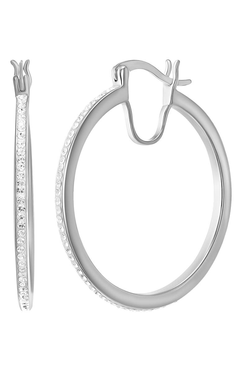 CANDELA JEWELRY Sterling Silver Crystal Hoop Earrings, Main, color, Silver/ Clear