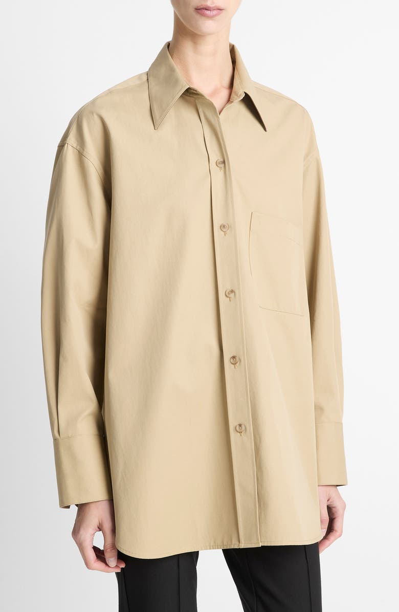 Vince Oversize Cotton Button-Up Shirt, Main, color, Cobble Stone