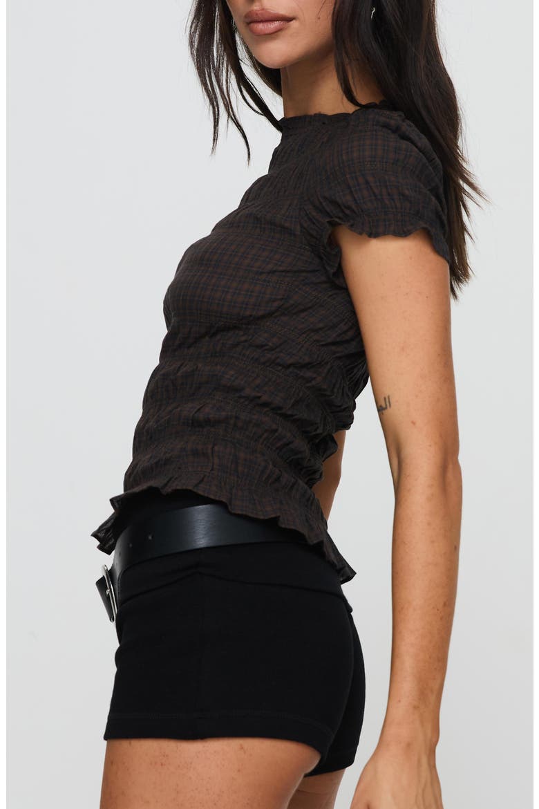 Romelle Plaid Smocked Cotton Top, Alternate, color, BLACK / BROWN PLAID