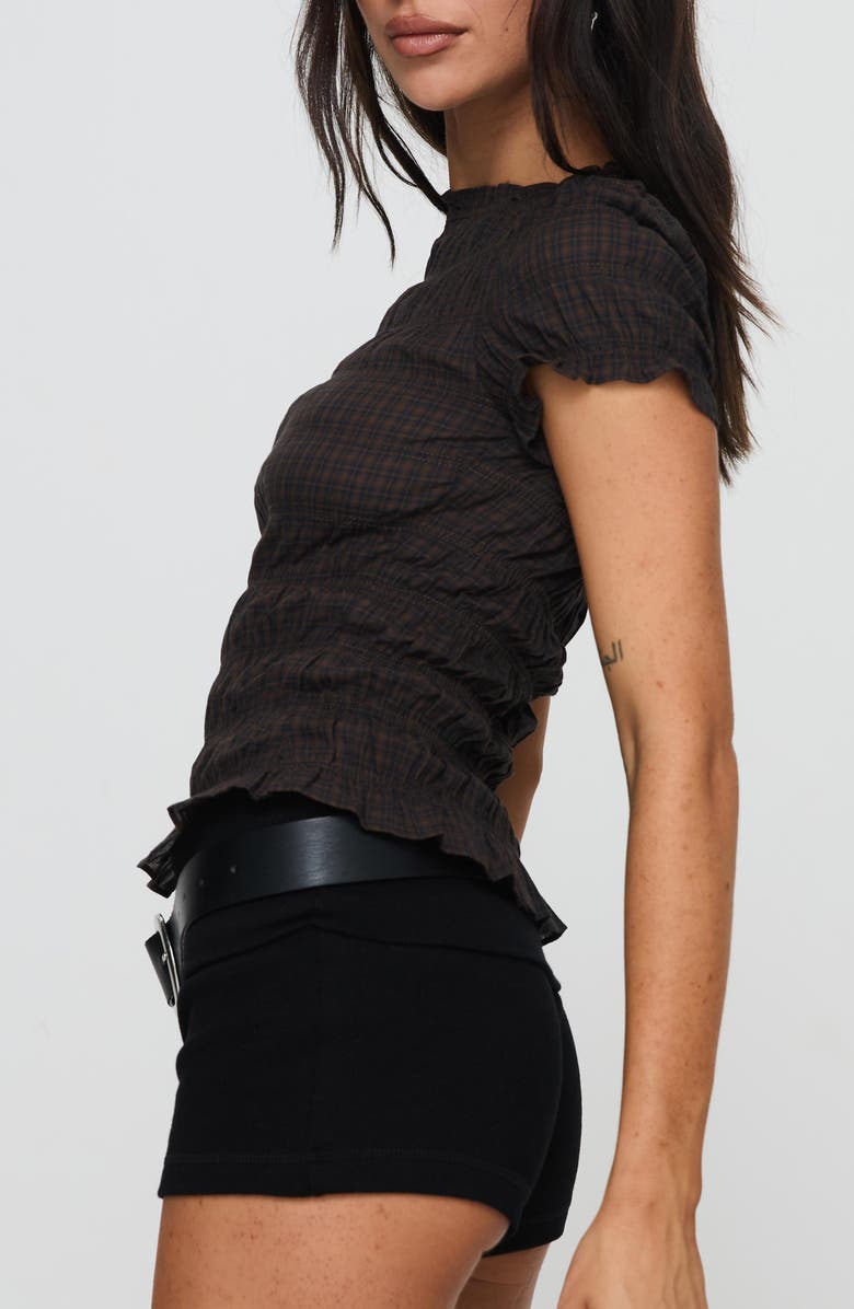 Princess Polly Romelle Plaid Smocked Cotton Top, Alternate, color, Black / Brown Plaid