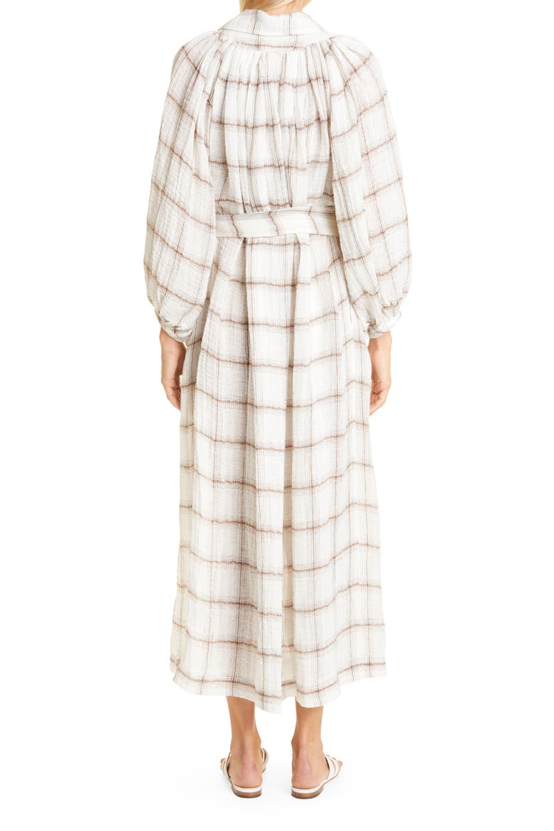 Poet Plaid Long Sleeve Linen Blend Maxi Dress, Alternate, color, WWG WHITE WINDOWPANE GAUZE