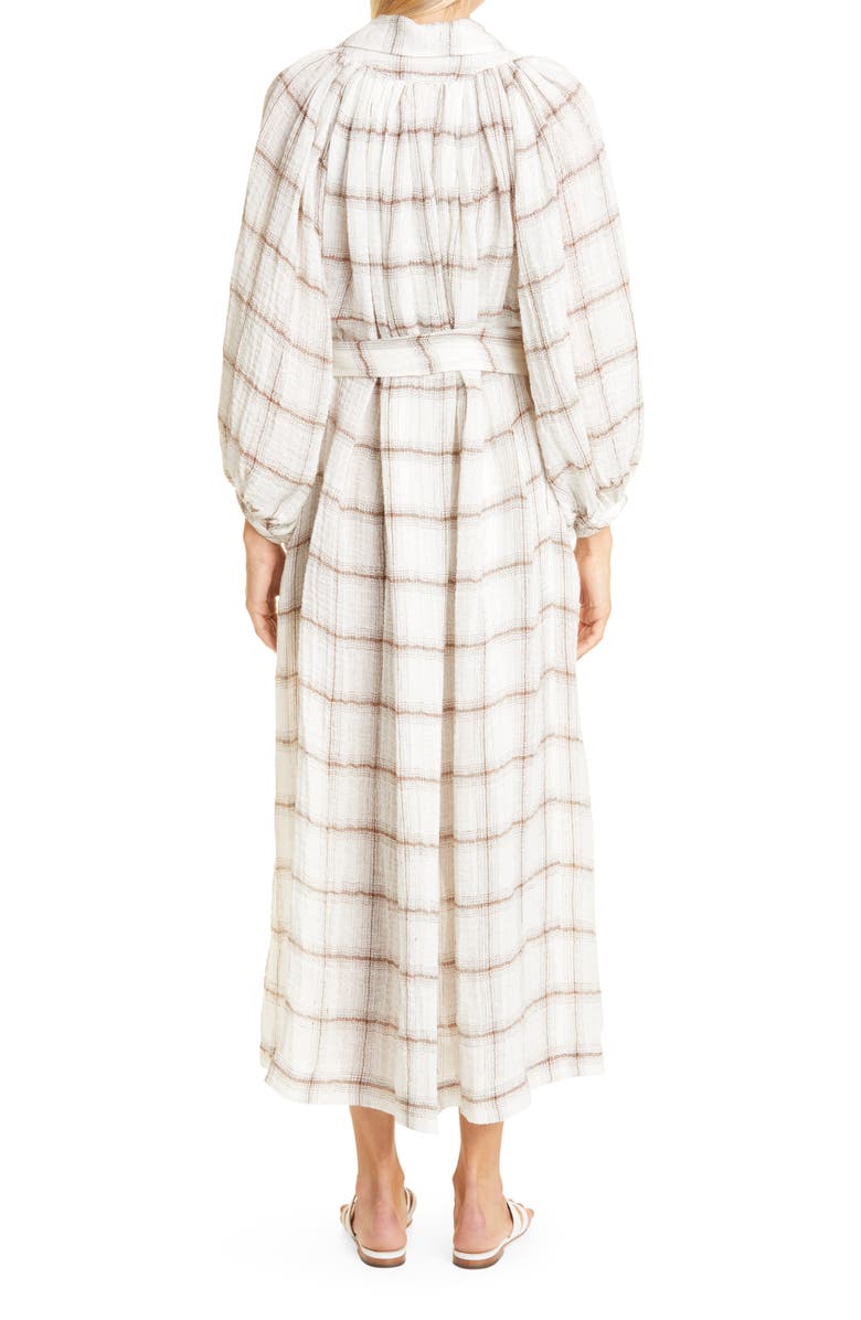 Lisa Marie Fernandez Poet Plaid Long Sleeve Linen Blend Maxi Dress, Alternate, color,