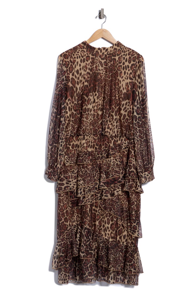Jayla Mock Neck Ruffle Midi Dress, Main, color, LEOPARD