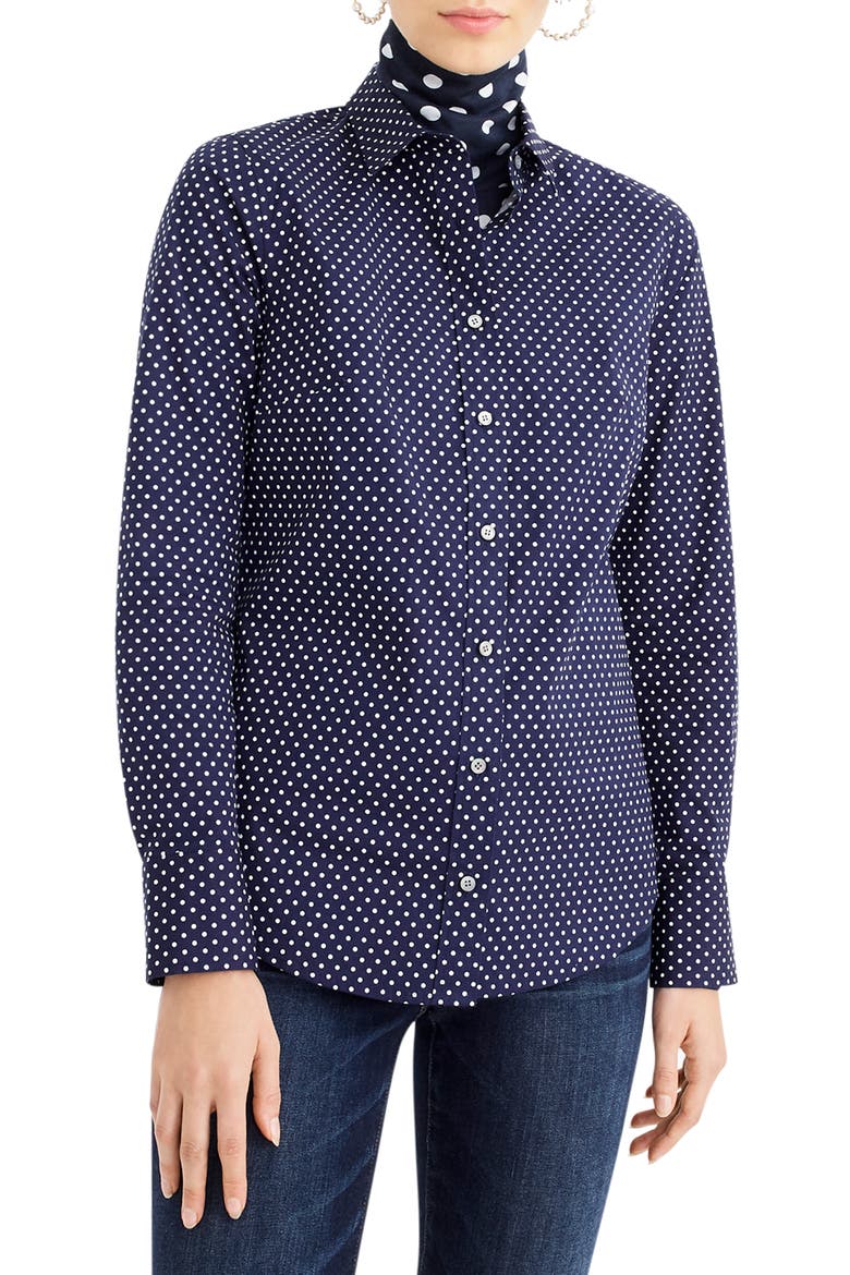Polka Dot Slim Stretch Perfect Shirt, Main, color, NAVY WHITE