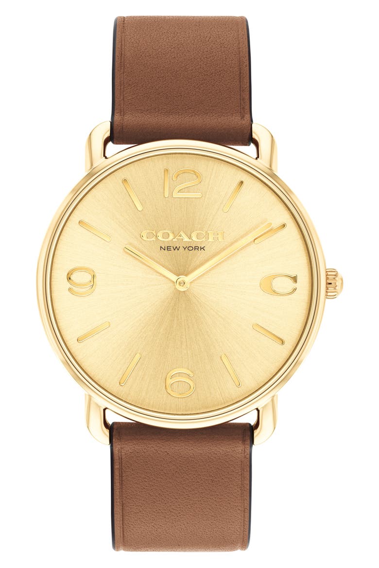 Elliot Leather Strap Watch, 41mm, Main, color, GOLD
