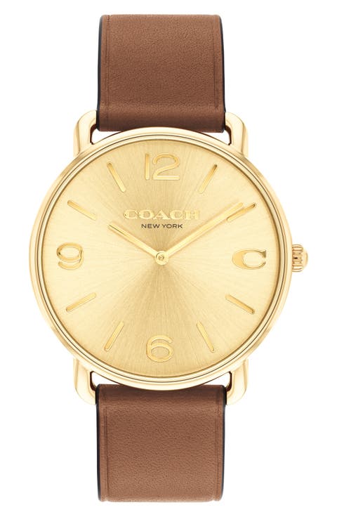 Elliot Leather Strap Watch, 41mm