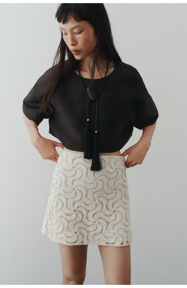 H&M Beaded Crochet-look Skirt, Alternate, color, Light Beige