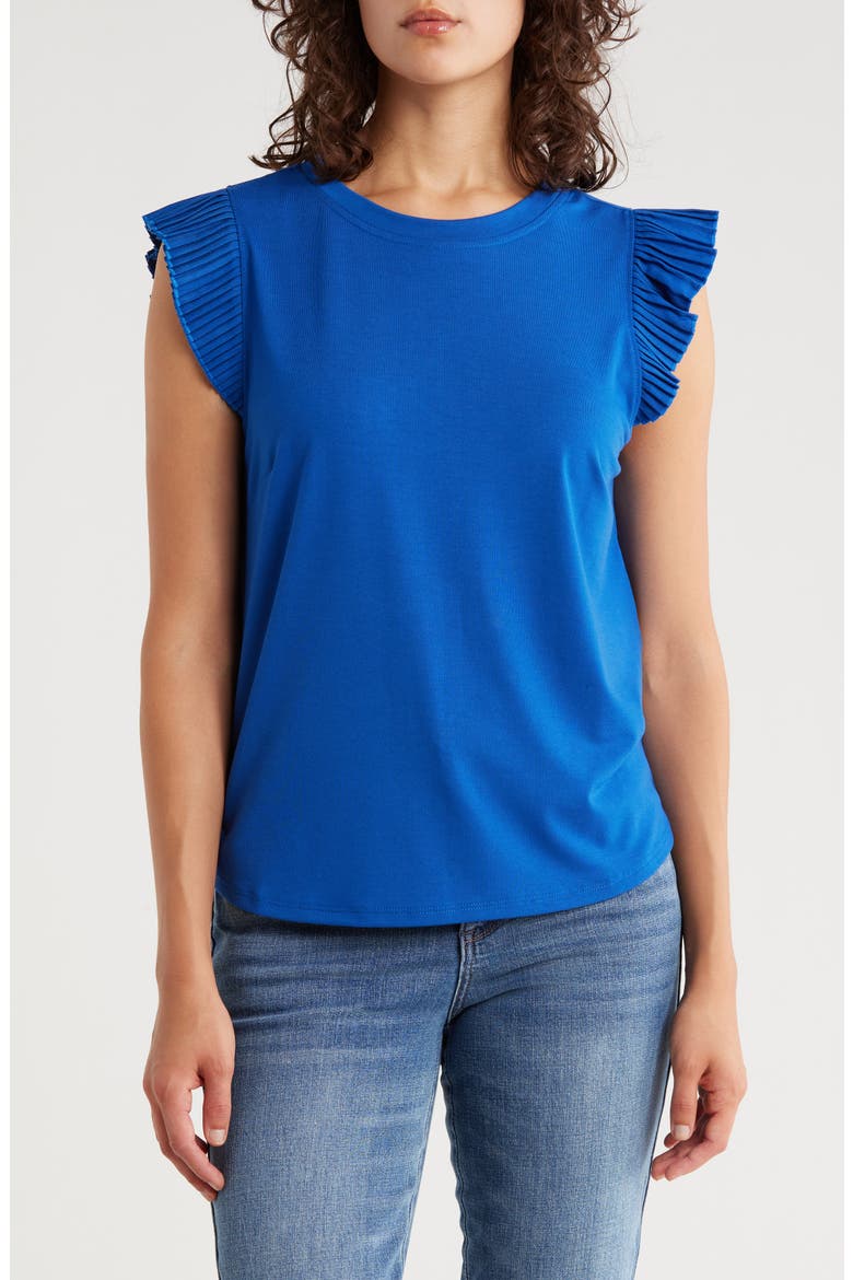Mix Media Plissé Sleeve T-shirt, Main, color, COSMIC COBALT