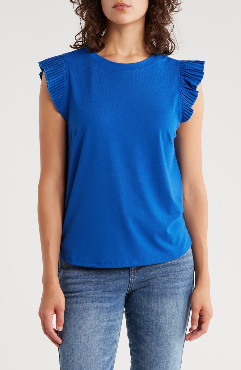 Democracy Mix Media Plissé Sleeve T-shirt, Main, color, Cosmic Cobalt