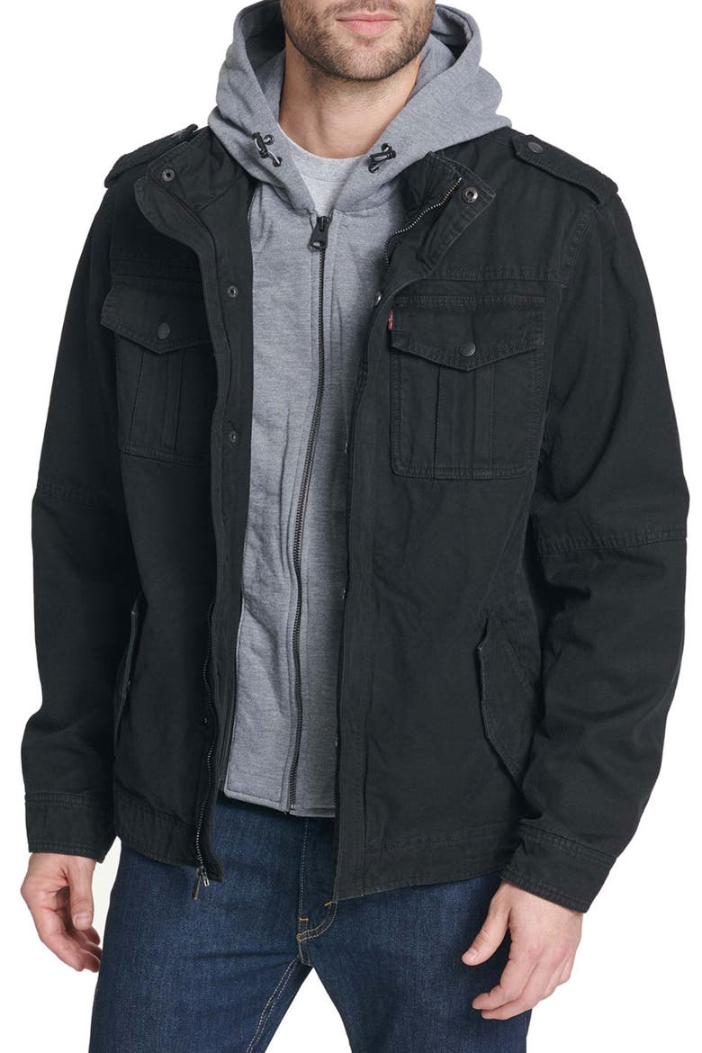 Levis Detachable Hood Utility Jacket, Main, color, BLACK