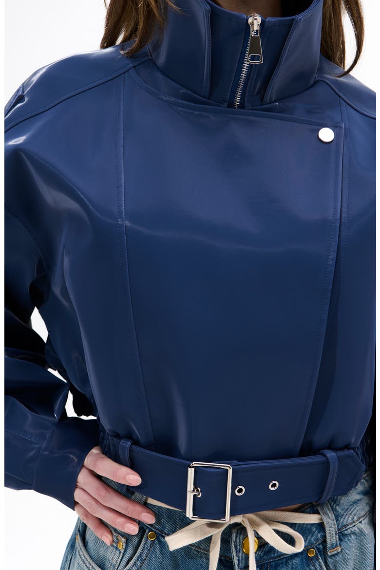 Liquid Luxe Shiny Bomber Jacket, Alternate, color, BLUE