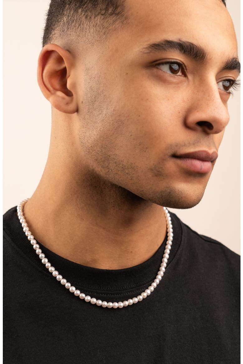 Men's White Freshwater Pearl Necklace, Alternate, color, Sterling Silver
